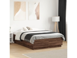 Vidaxl Estrutura Cama C/ Luzes Led Derivados Madeira Carvalho Castanho