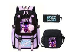 Mochila Escolar De Anime Conjunto De Três Peças, Com Bolsa Transversal E Estojo, Grande Capacidade, Impermeável, Estilo 3 Roxo