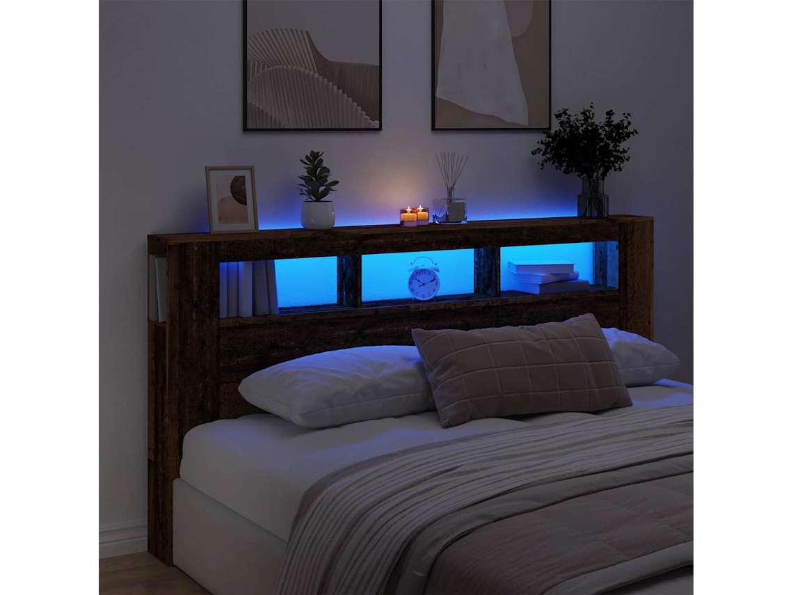 Vidaxl Cabeceira C/ Leds 200x18,5x103,5cm Deriv. Madeira Madeira Velha