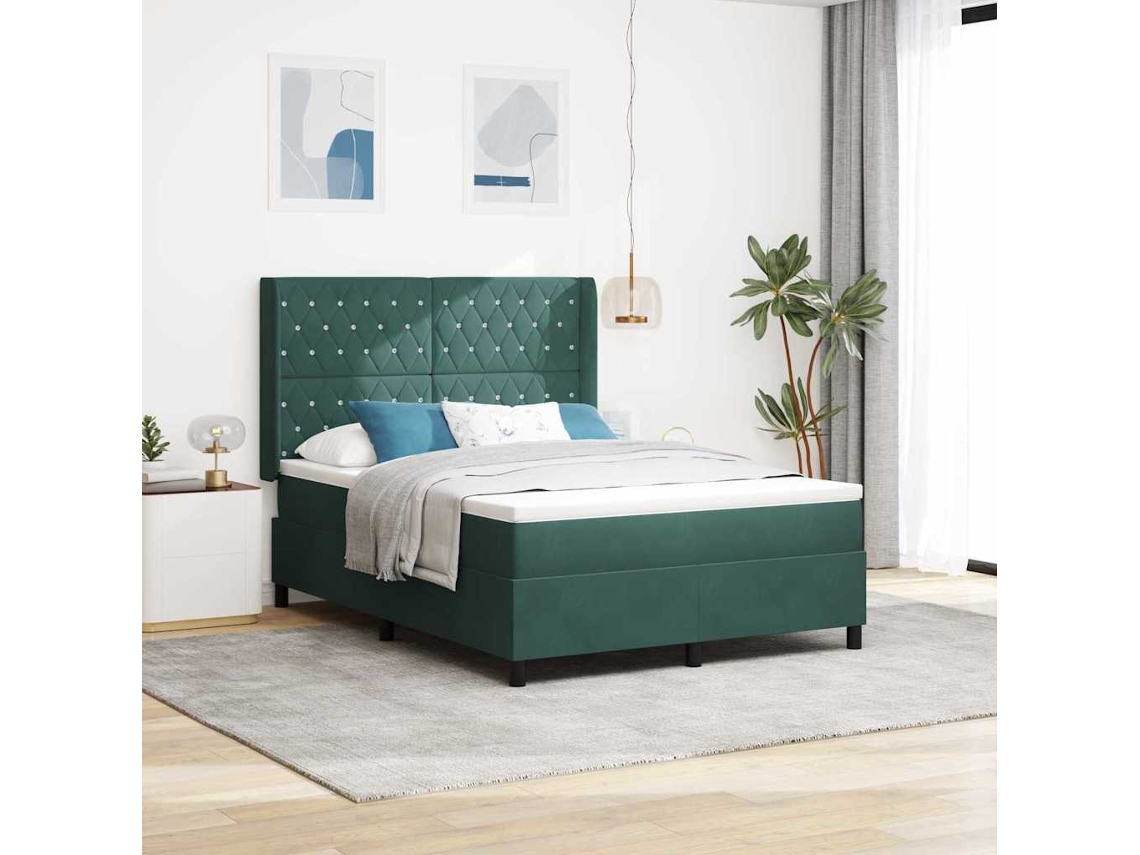 Vidaxl Cama Box Com Fitas Led Verde Escuro 140 X 200 Cm Veludo