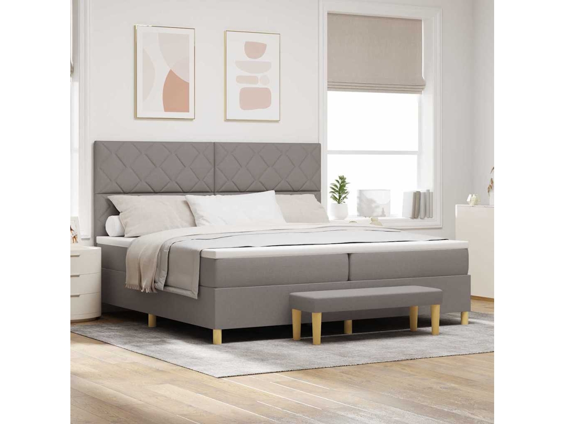 Vidaxl Cama Box Com Almofada Cinzento-acastanhado 200 X 200 Cm Tecido