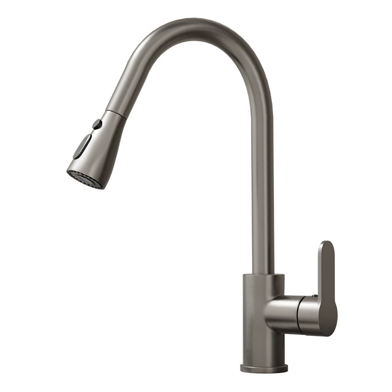Torneira De Cozinha Extraível, Corpo Em Latão, Misturadora Quente E Fria, Bica Dupla Em Aço Inox 201 Escovado