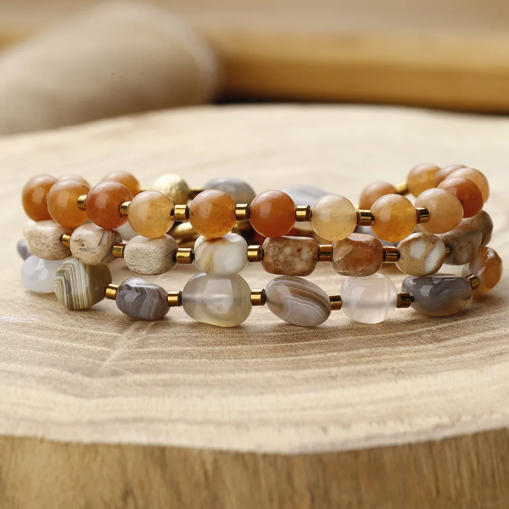 Pulseira De Amuleto De Cura Para Ioga (52 Cm), Pulseira Com Contas De Ágata Natural.