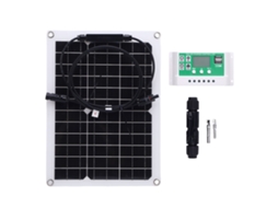 Um conjunto de carregador com painel solar de 15 W e 18 V, universalmente compatível com vários tipos de baterias.