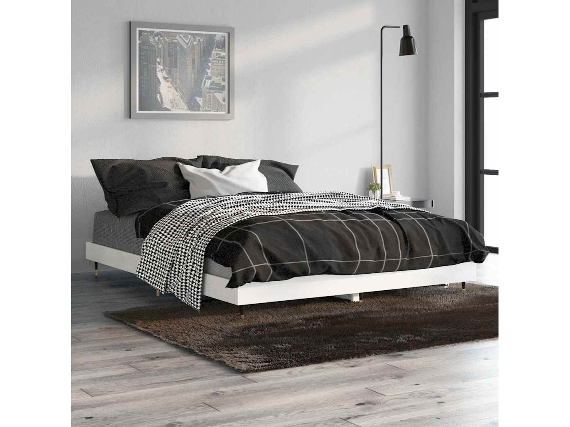 Vidaxl Estrutura De Cama 135x190 Cm Derivados Madeira Branco Brilhante