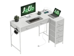 Secretária de Canto Reversível com 6 Gavetas com Tomada de Energia Porta Usb e Usb c 126x48 Cm Branco