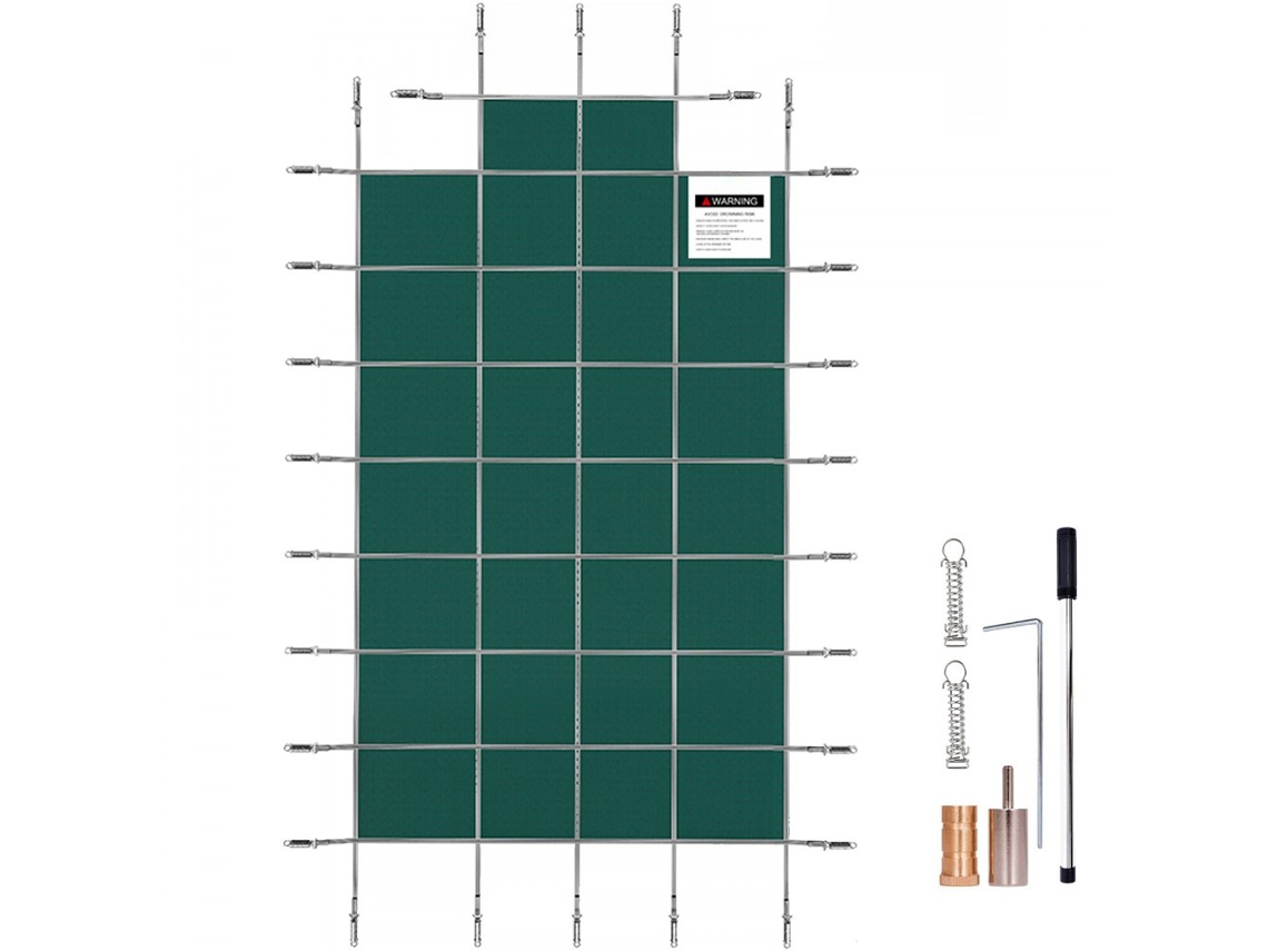 Cobertura De Segurança Para Piscina Enterrada 5,5x11m Em Rede Verde Com Acessórios Tekmaquinas