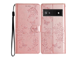 Capa De Couro Com Estampa Floral E Borboleta Para Google Pixel 7a