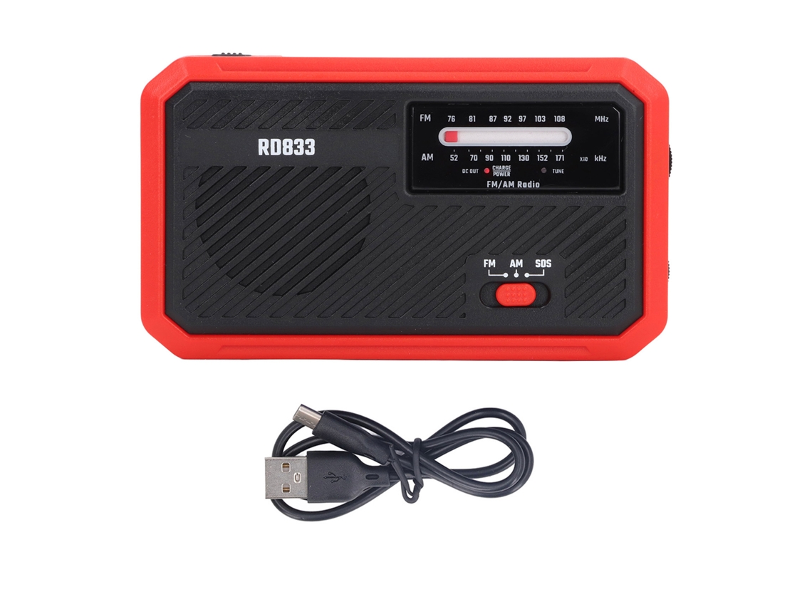 Rádio Elétrico Business de Manivela com Lanterna Led Solar, Alarme Sos e Carregador de Celular Vermelho | S/MARCA