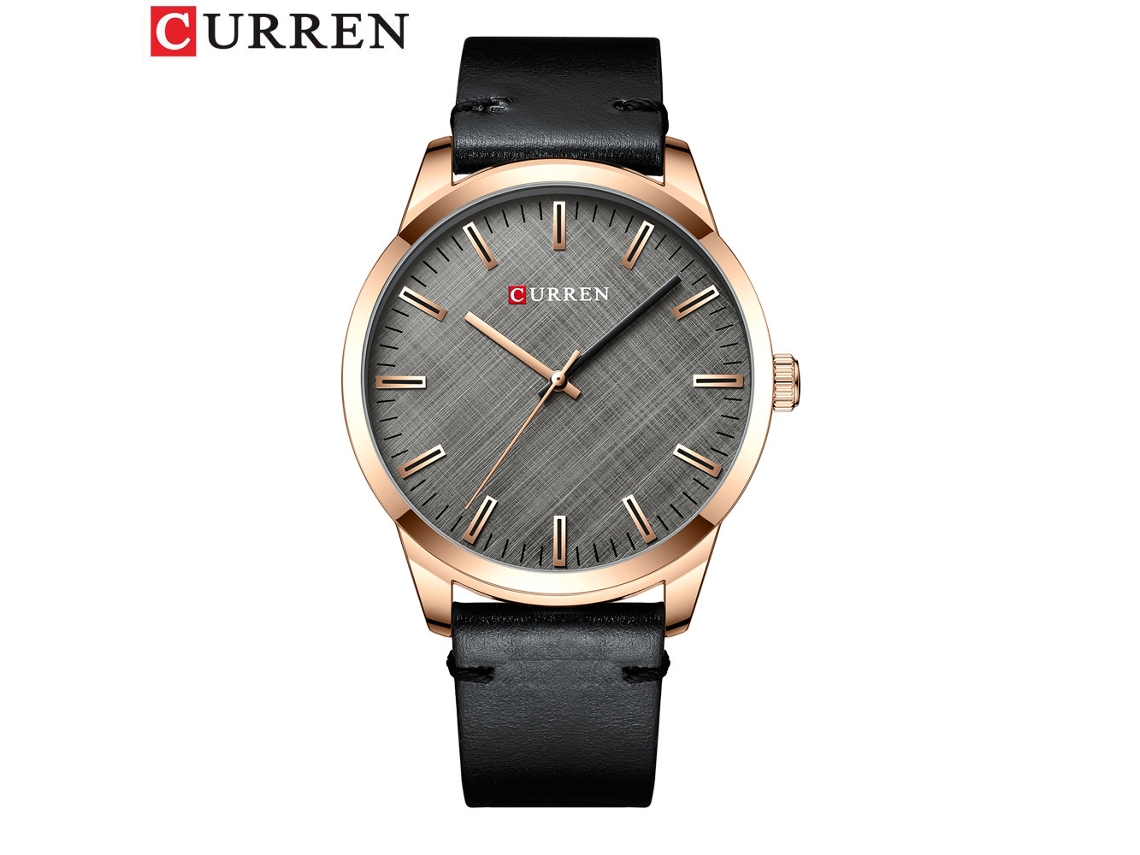 Relógio Masculino Elegante e Minimalista com Mostrador Texturizado em Tecido, Movimento de Quartzo e Pulseira de Couro . MDUG (dourado e Preto)