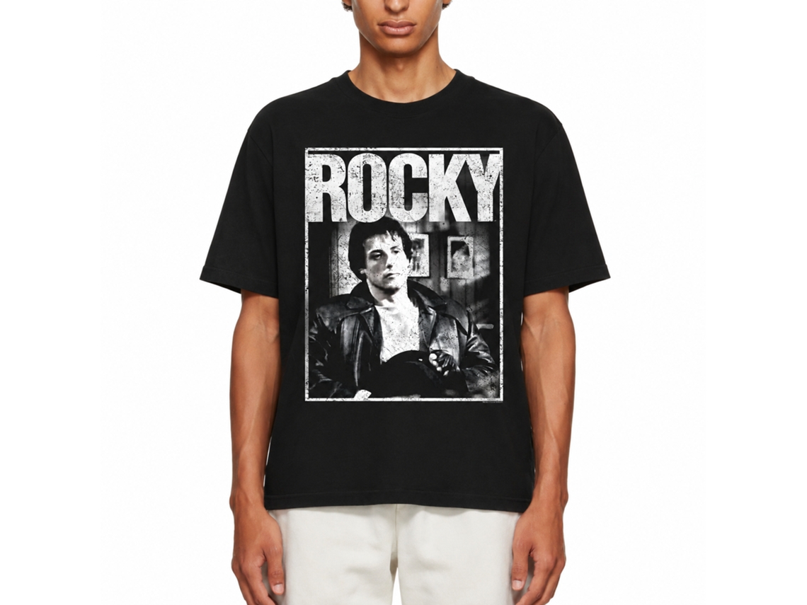 Rockinstone Rocky Movie Sitting Black Adult T-shirt Size:xxl