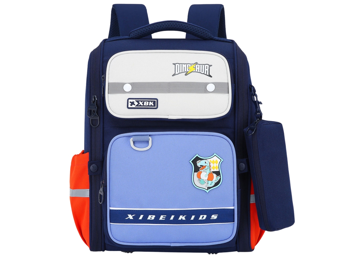 School Backpack With Dinosaur Chest Strap Navy Blue 22l