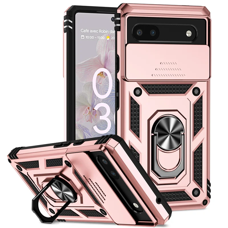 (ouro Rosa, Google Pixel 10 Pro Xl) Capa Resistente Com Tampa Deslizante Para Câmera E Suporte De Anel Metálico Magnético De 360°