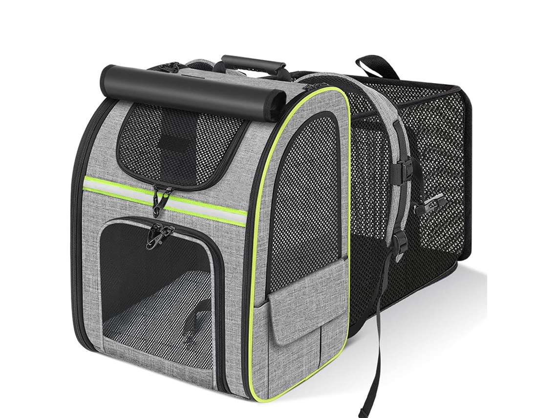 Mochila Expansível para Gatos PANOONA com Tela Respirável até 7,7 kg na Cor Cinza Verde