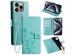Capa Padrão Flor Borboleta Para Iphone 15 Pro Max Pele Sintética Multicor