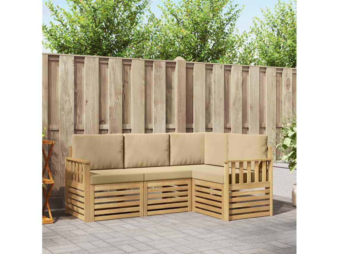 Vidaxl Conjunto De Sofás Para Exterior 4 Unid. Branco E Bege Poliéster
