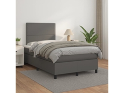 Vidaxl Cama Com Molas/colchão 120x200 Cm Couro Artificial Cinzento
