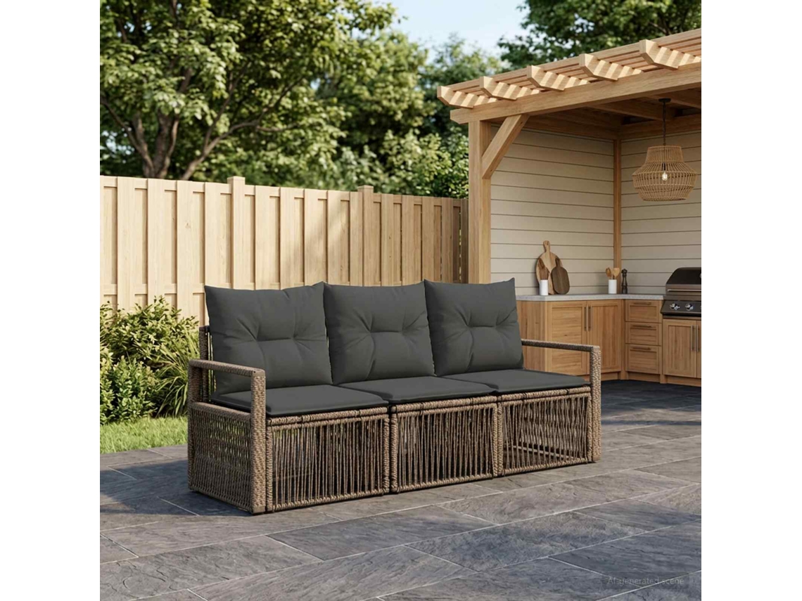 Vidaxl Conjunto De Sofá De Jardim 3 Unid. Cinzento Vime Pe