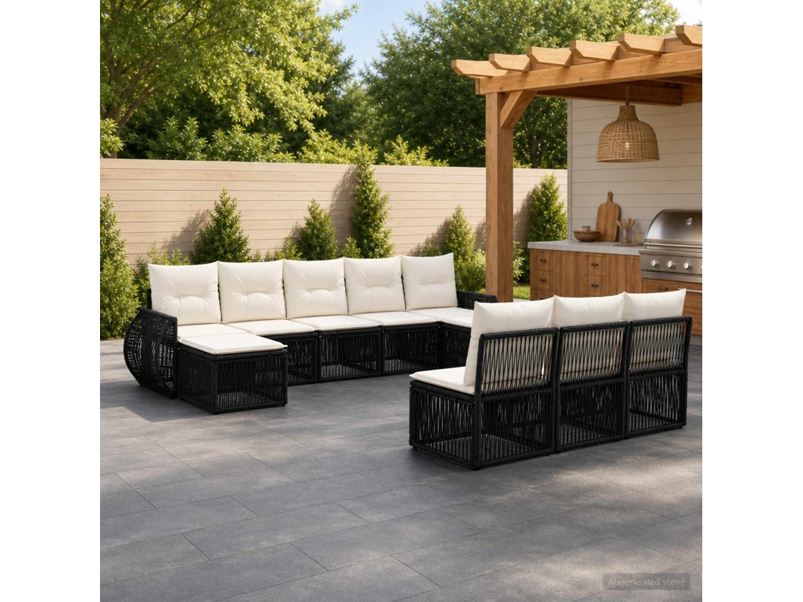 Vidaxl Conjunto De Sofá De Jardim 10 Unid. Preto E Branco Creme