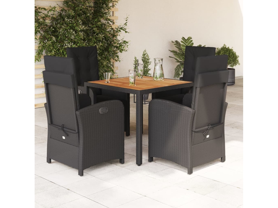 Vidaxl 5 Pcs Conjunto De Jantar P/ Jardim C/ Almofadões Vime Pe Preto
