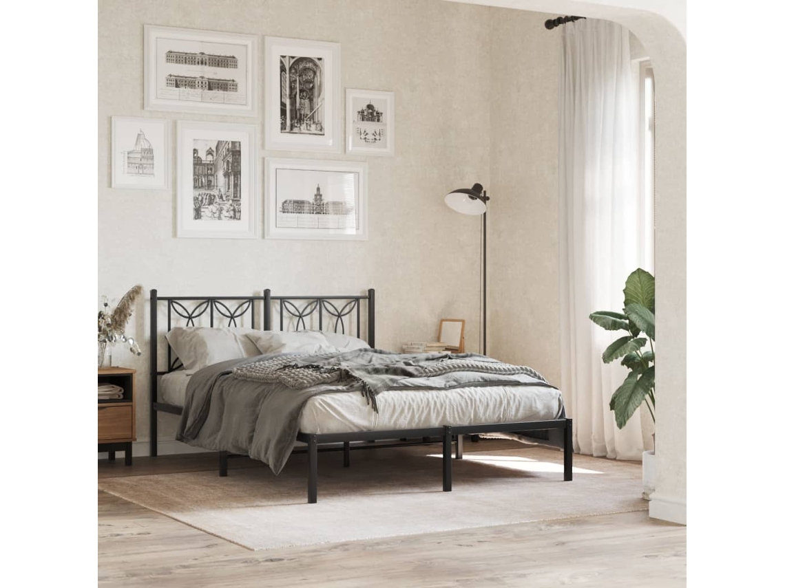 Estrutura De Cama Com Cabeceira 140x190 Cm Metal Preto