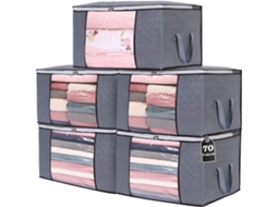Conjunto De 5 Sacos Organizadores De Roupa De 90l, Grande Capacidade, Com Alças Reforçadas