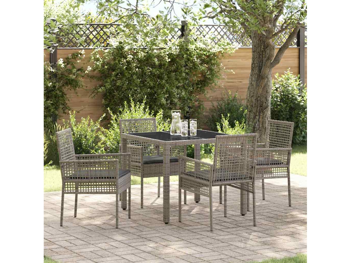 Vidaxl Conjunto De Jantar Para Jardim 5 Pcs Cinzeto Vime Pe