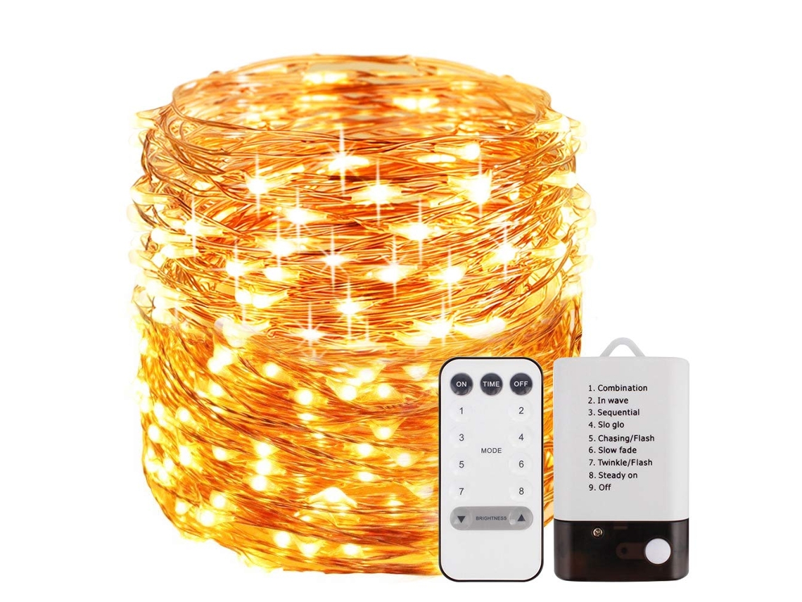 Luzes de Fadas Operadas Por Bateria de 33 Pés 100 Leds Luzes de Corda Led Decorativas À Prova D'Água para Ambientes Externos e Internos com Controle