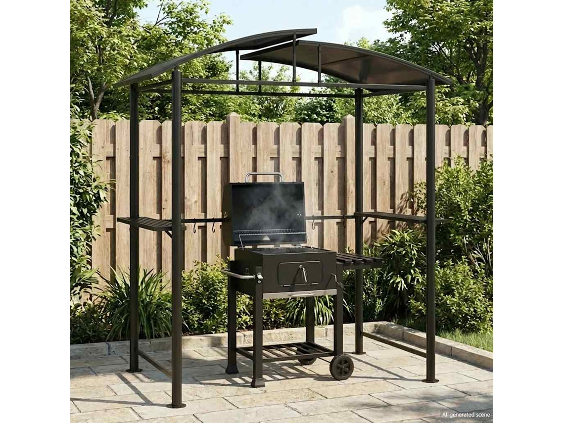 Vidaxl Gazebo Churrasco Prateleiras Laterais 210x114x230 Aço Antracite