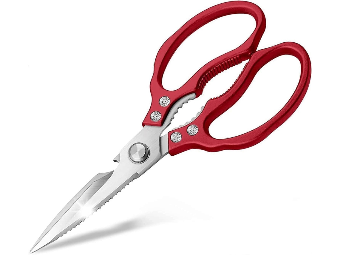 Tesoura de cozinha, tesoura doméstica feita de aço inoxidável, resistente, lavável na máquina de lavar louça, Slowmoose vermelho