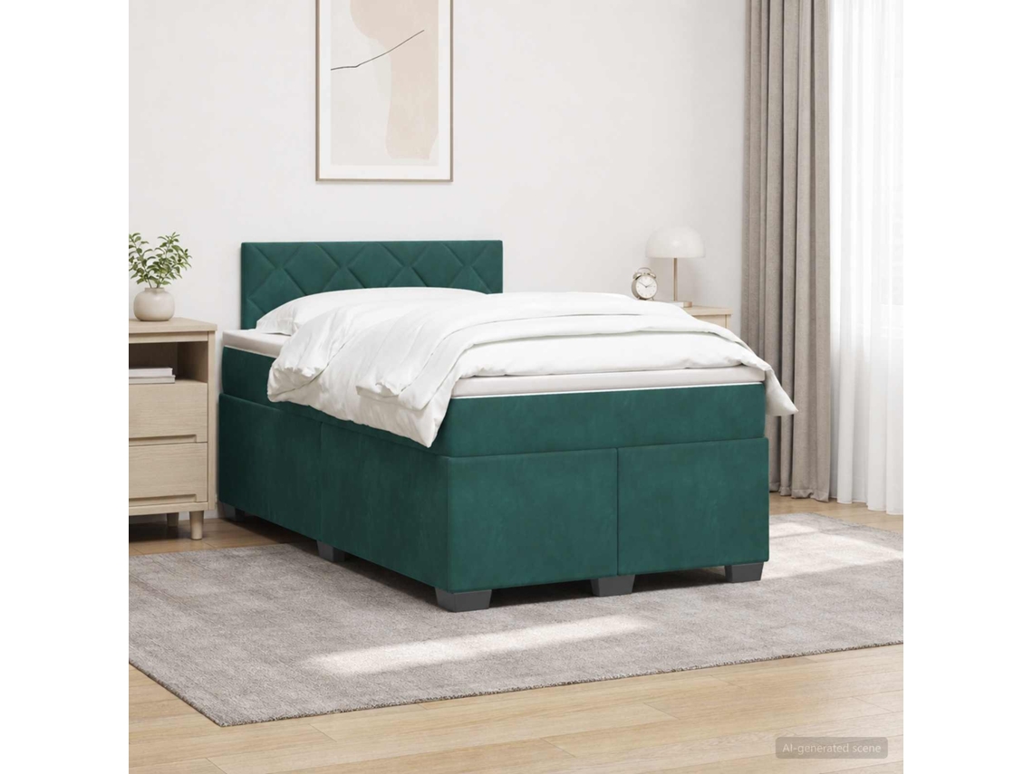 Vidaxl Cama Box Spring Com Colchão E Led Verde-escuro 120 X 190 Cm