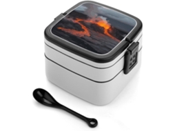 Lancheira Kilauea Para Adultos Com Colher, Recipiente Fofo De Camada Dupla Para Almoço, Empilhável, À Prova De
