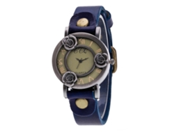 Relógio de Pulso Feminino com Números Romanos Pulseira Pu Movimento Quartzo Azul