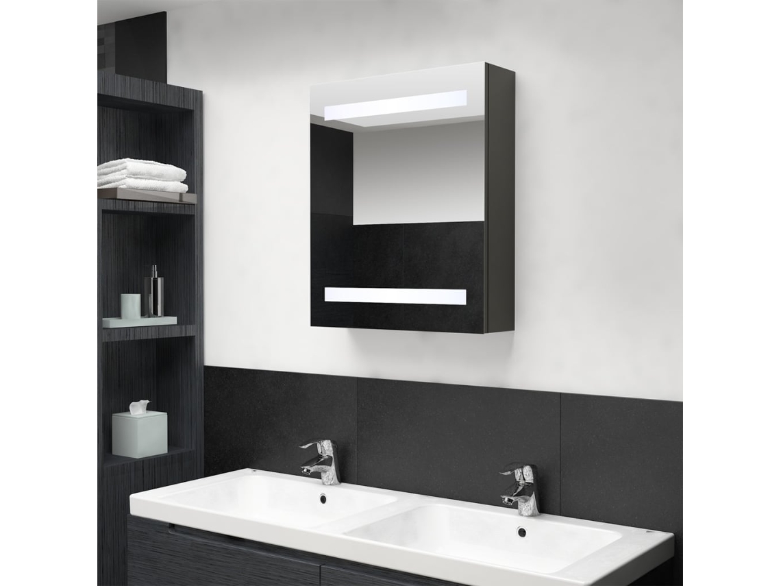 Vidaxl Armário Espelhado Casa De Banho Led 50x14x60 Cm Antracite