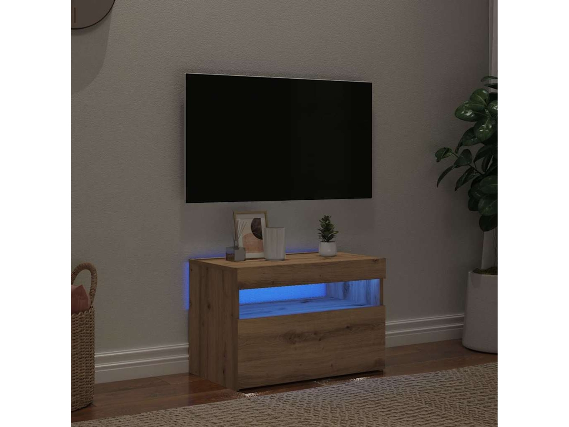 Móvel Tv C/ Luzes Led Derivados De Madeira Carvalho Artisiano Dkd Home Decor