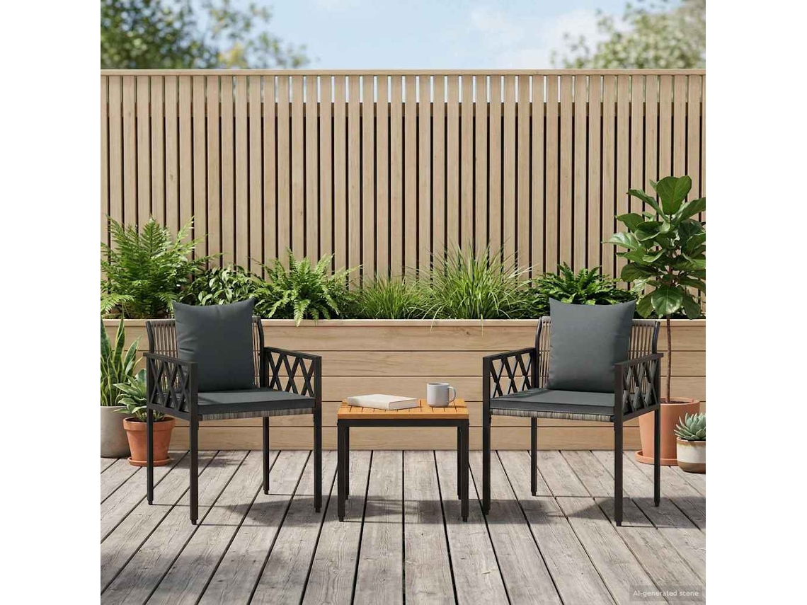 Vidaxl Conjunto De Móveis Para Exterior 3 Pcs Cinza E Cinza Escuro