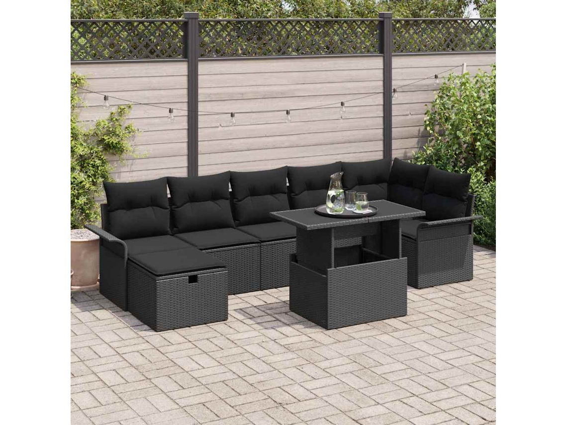 Vidaxl Conjunto de Sofá de Jardim 8 Pcs Preto Rattan Sintético