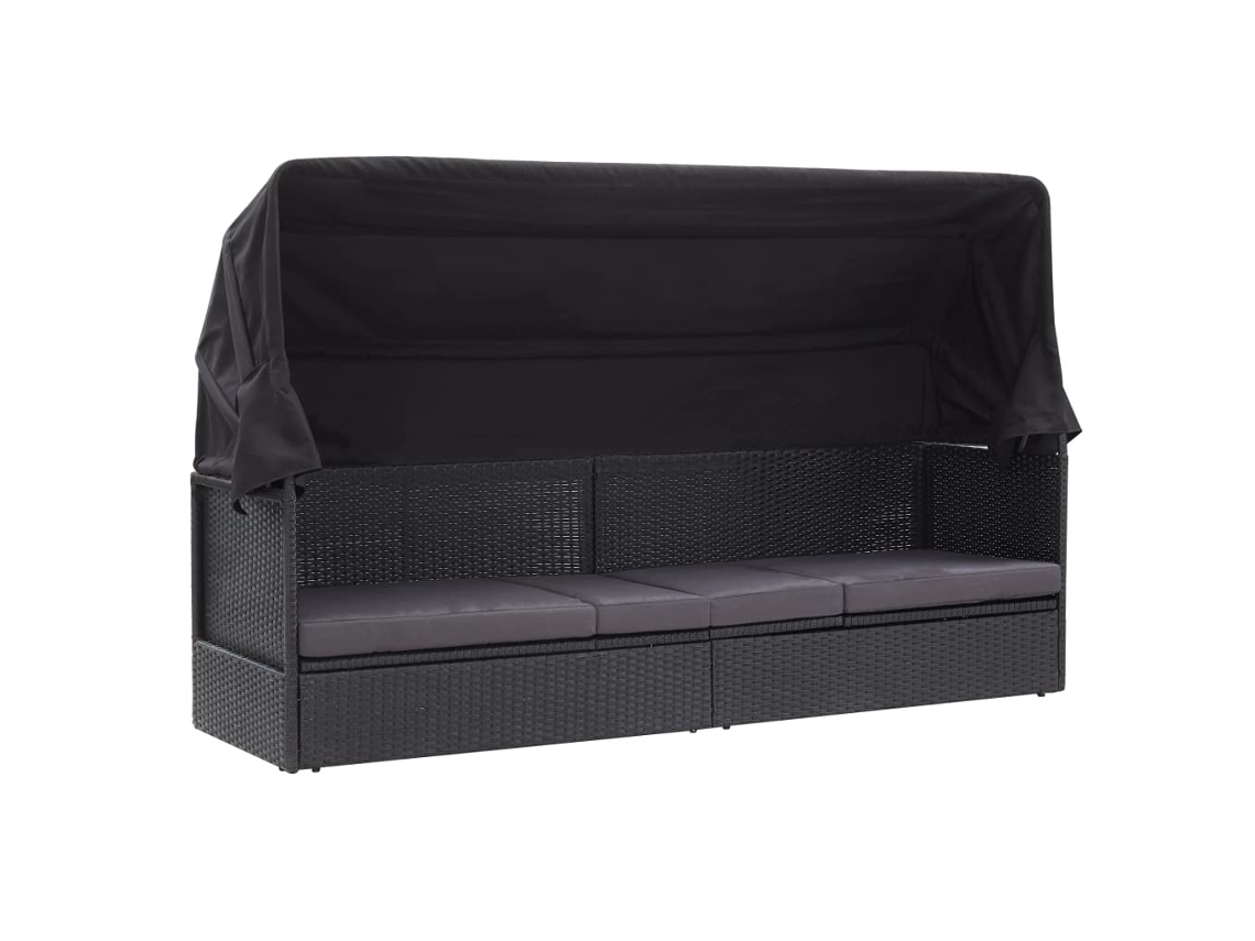 Vidaxl Sofá-cama De Exterior Com Toldo Vime Pe Preto