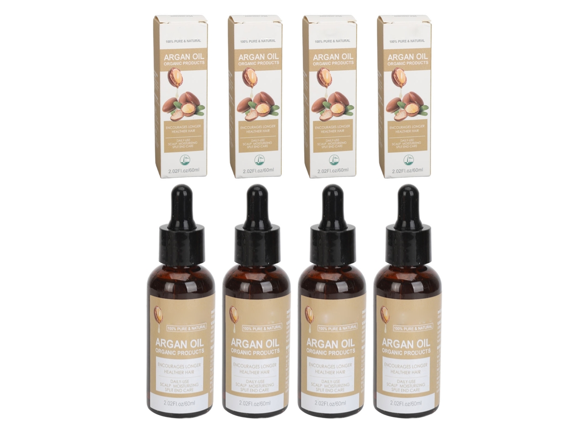 Sérum Capilar para Crescimento 2026 com Óleo de Argan, 4 unidades de 60ml. Fortalece, dá volume e hidrata cabelos finos.