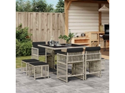 Vidaxl 9 Pcs Conjunto De Jantar P/ Jardim C/ Almofadões Cinzento Claro