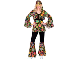 Fantasia Hippie dos anos 60 com flores e mandalas para mulher