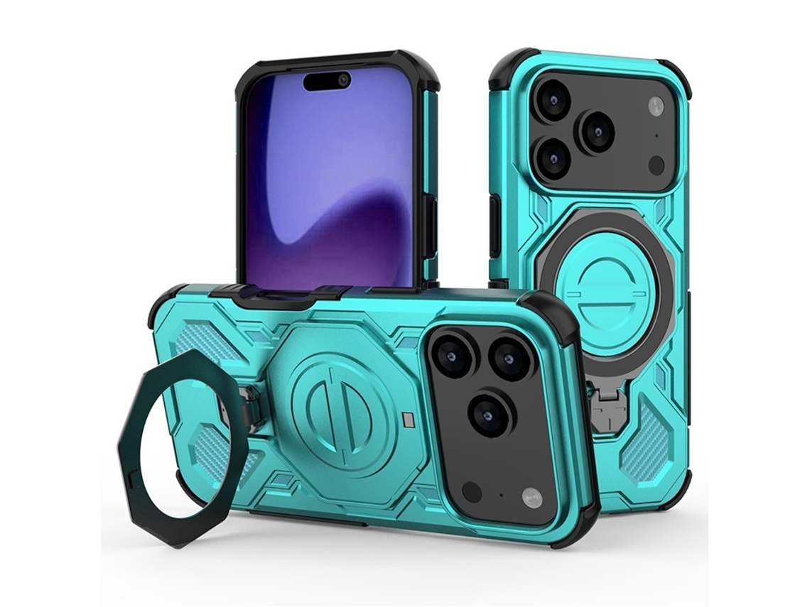 Capa Para Iphone 17 Pro Com Suporte Giratório - Azul Bebê