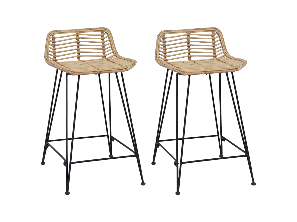 Vidaxl Banco De Bar 2 Unid. Natural 44 X 45 X 76 Cm Rattan E Aço
