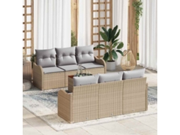 Vidaxl Conjunto De Sofá De Jardim 7 Unid. Bege E Cinza Claro Vime Pe