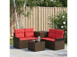 Vidaxl Conjunto De Sofás 6 Unid. 4-número De Lugares Marrom E Vermelho