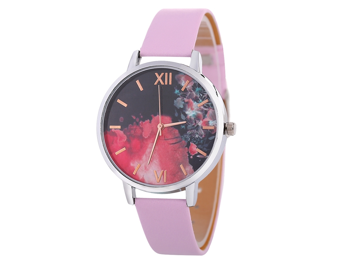 Relógio Casual Feminino de Moda Coreana Pulseira de Couro Quartzo Rosa