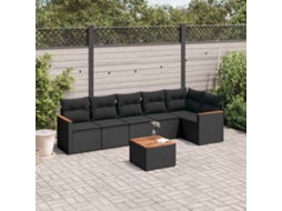 Vidaxl 7 Pcs Conjunto De Sofás P/ Jardim C/ Almofadões Vime Pe Preto