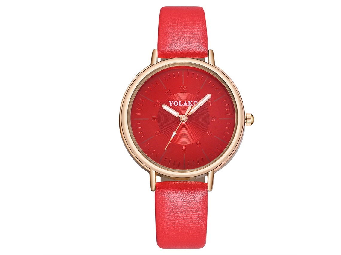 Relógio de Pulso Feminino Casual de Quartzo com Cinto Pu Elegante Moda Vermelho