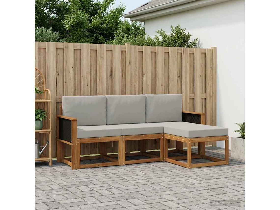Vidaxl Conjunto De Sofás Para Exterior 4 Pcs Natural E Cinzento-claro