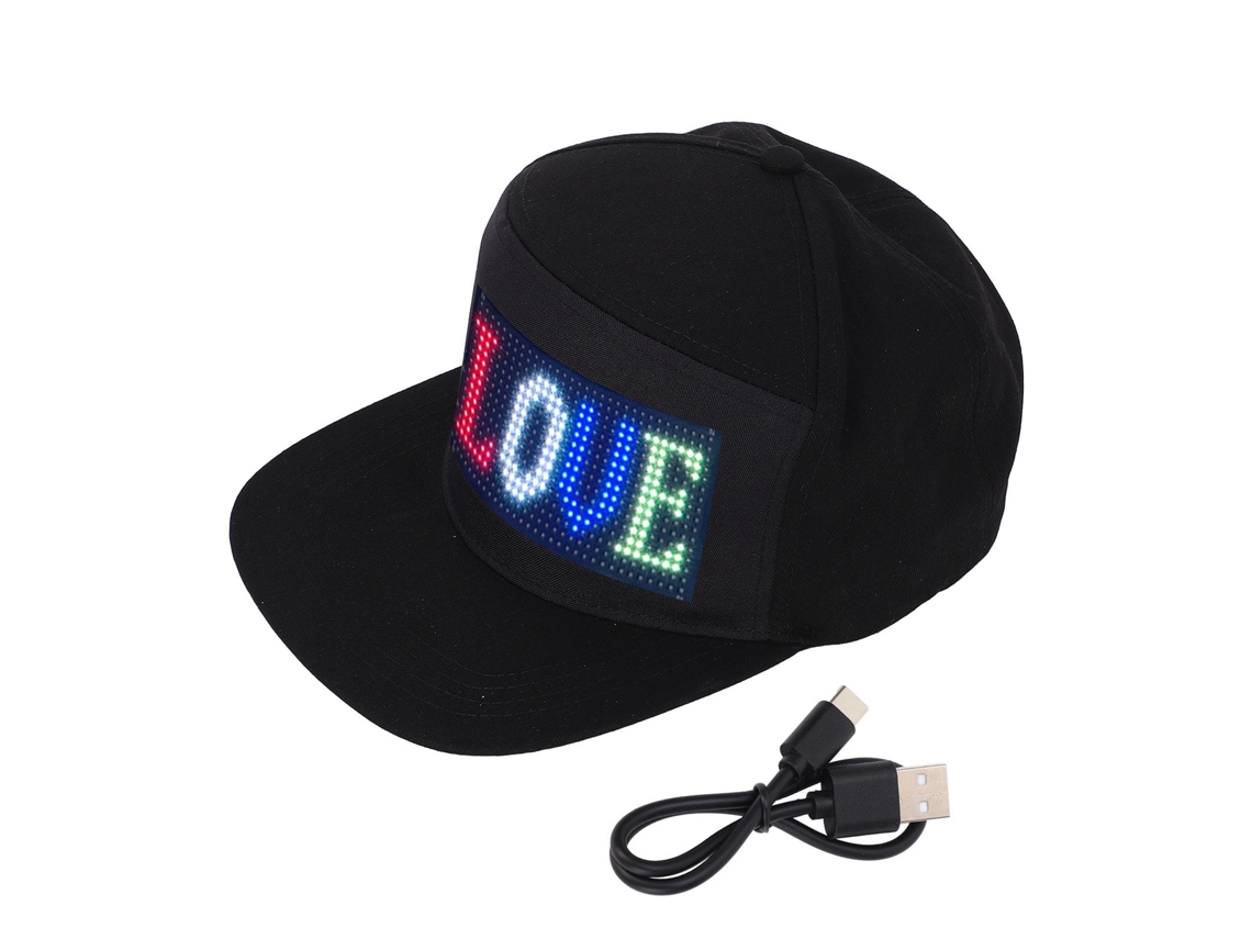 Chapéu Inteligente Programável Com Tela Led Colorida 16x32 Pontos Controle App Bt Ajustável